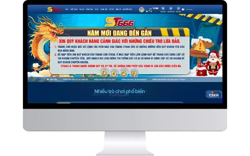 Bố cục ST666 trang chủ bản máy tính