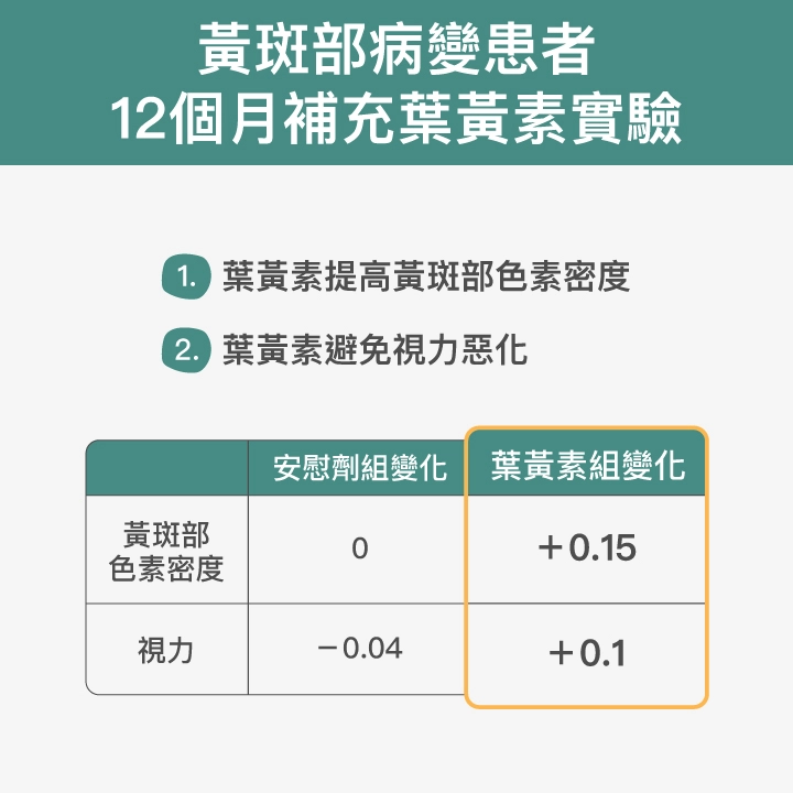 黃斑部病變患者12個月補充葉黃素實驗